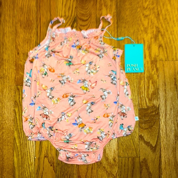 Posh Peanut Bunny Print Spaghetti Strap Bubble Romper-18/24M - Picture 2 of 3